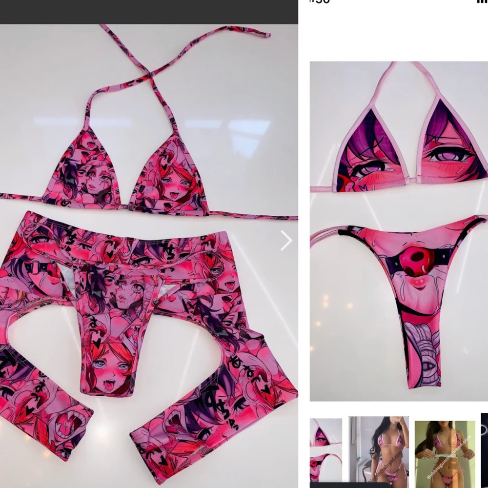 Ballgag bikini and ahegao caps set (or separate)